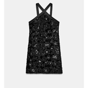 Zara Black Sequin Halter Dress